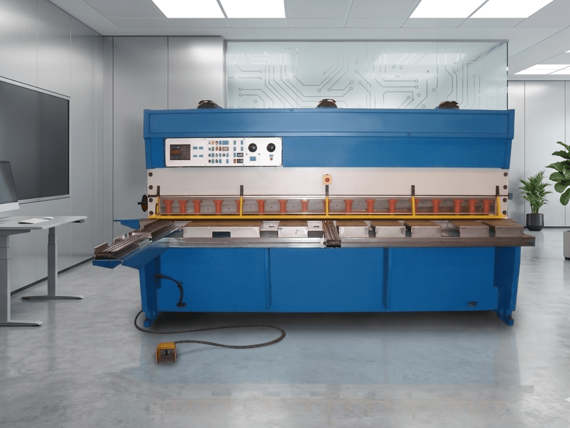 Гідравлічна ножична машина GASPARINI CO 3006, вид спереду, з панеллю керування та зоною різання металу, в сучасному робочому приміщенні.